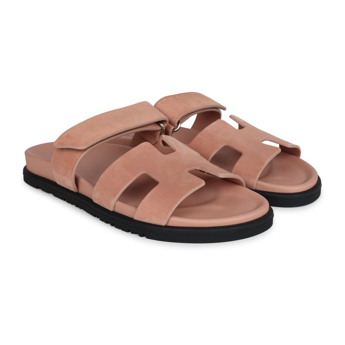 Hermes Chypre TSShno Sandal Nude Suede Palladium Hardware 38 EU