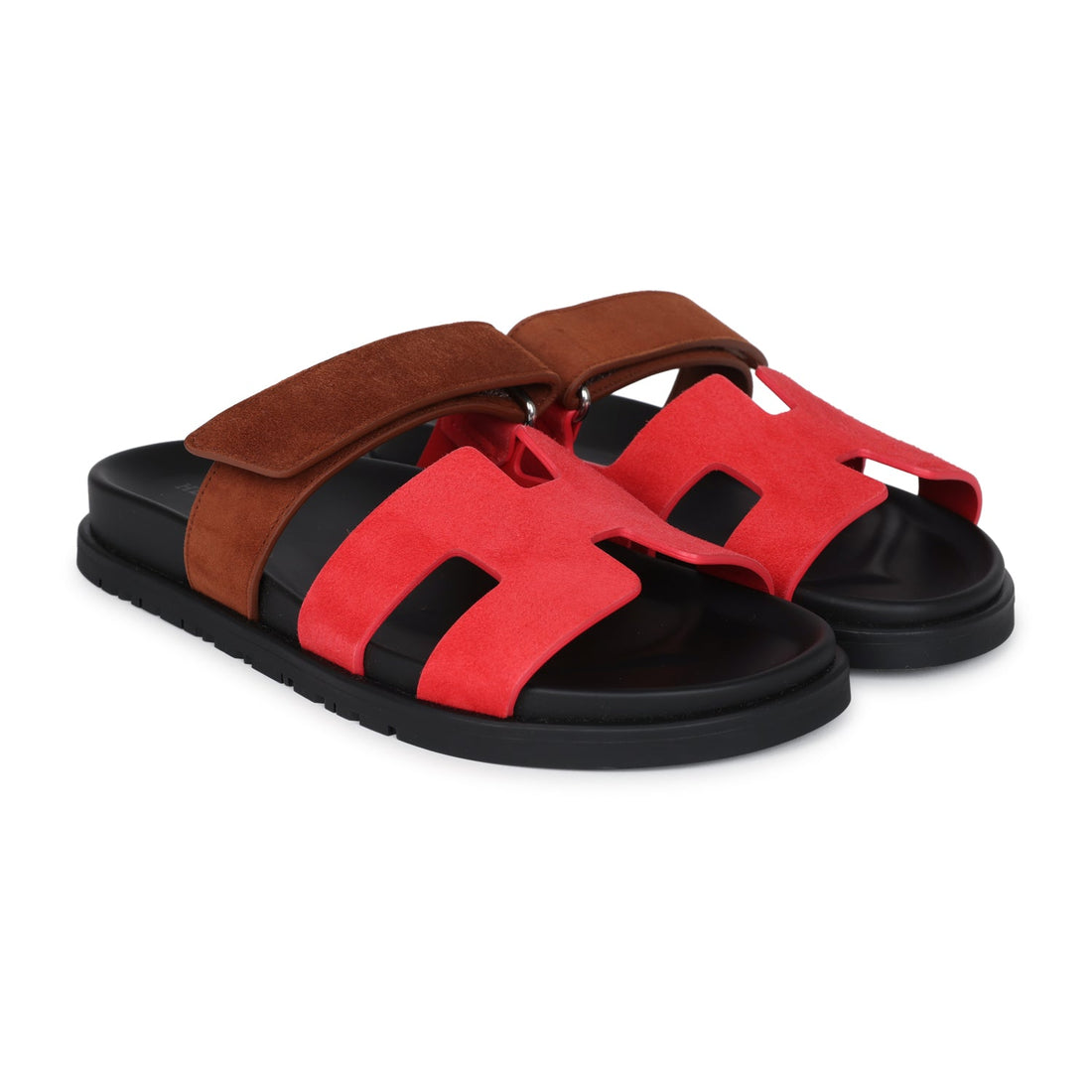 Hermes Chypre TSShno Sandal Rouge Cinetique/Gold Suede Palladium Hardware 36.5 EU