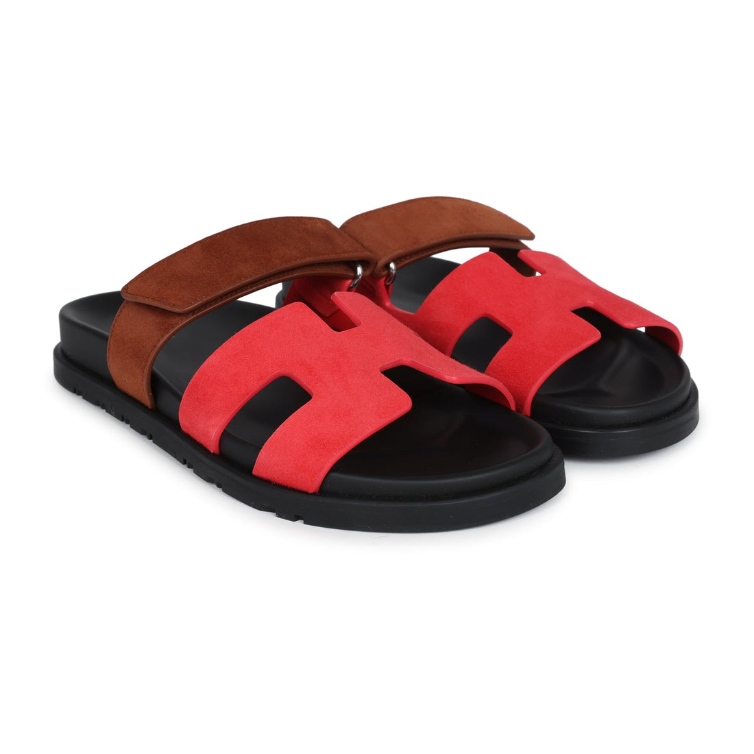 Hermes Chypre TSShno Sandal Rouge Cinetique/Gold Suede Palladium Hardware 37 EU