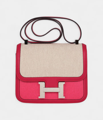 Hermès Constance 24 Rose Shocking and Ecru Toile H Berline and Framboise Swift Palladium Hardware