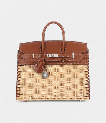 Hermès Naturel Wicker and Fauve Barenia Picnic Birkin 25 Palladium Hardware