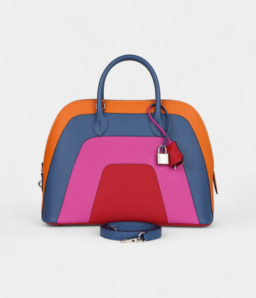 Hermès "Sunset" Rainbow Bolide 31 Abricot, Bleu Agate, Magnolia and Rouge Casaque Epsom Palladium Hardware