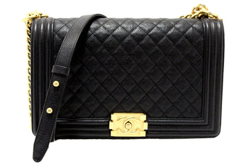 Chanel Black Quilted Caviar Leather New Medium Boy Shoulder Bag