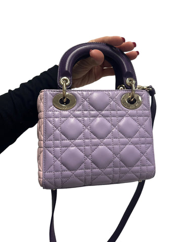 DIOR - Purple Pink Lilac Lambskin Cannage Tri-Color Mini Lady Dior