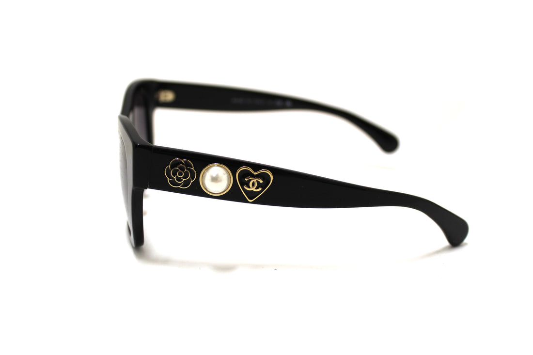 Chanel Black Polarized Charms Pearl Square Sunglasses A