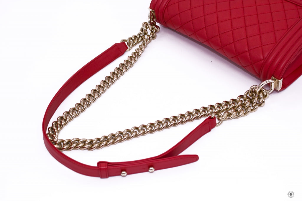 Chanel A Boy Red Calfskin  Shoulder Bags Ghw