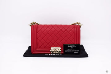 Chanel A Boy Red Calfskin  Shoulder Bags Ghw