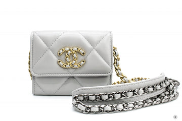 Chanel APB  Flap Coin Purse With Two Tones Gold And Gunmeta Light Grey / NC Lambskin Short Wallet Gbhw