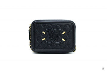 Chanel A Y CC Filigree Vanity Clutch With Chain Black /  Caviar Shoulder Bags Ghw