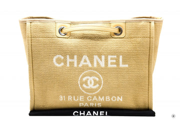 Chanel AB Deauville Shopping Tote  Khaki / NG Fabric Tote Bag Shw