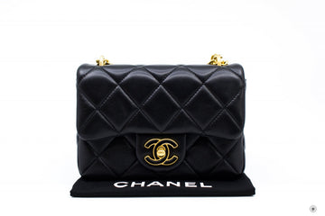 Chanel ASB Mini Flab Bag With Enamel And Gold Tone Metal  Black /  Calfskin Shoulder Bags Gbhw