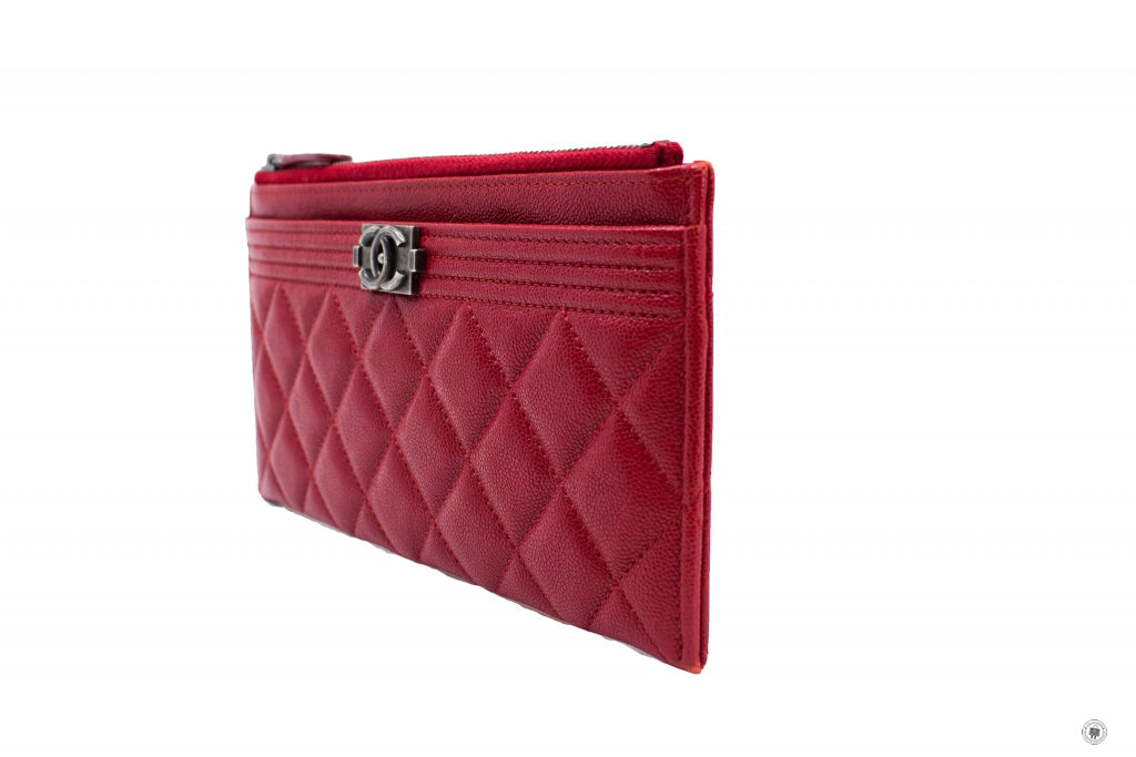 Chanel Boy Zip Pouch  Red Caviar Pouch Sbhw