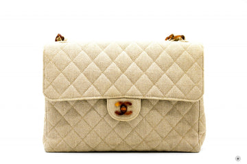 Chanel Linen Canvas Flap Bag With Tortoise Chain And CC L Natural  Canvas Shoulder Bags