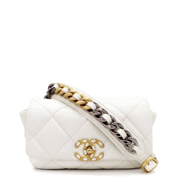 Chanel Lambskin Quilted 19 Waist Bag White