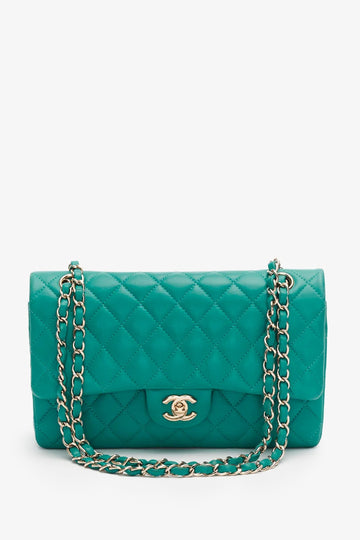 Chanel™ Turquoise Lambskin Medium Classic Double Flap Bag