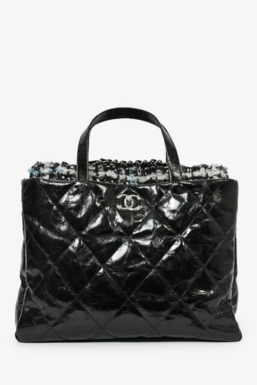 Chanel™ 2010/11 Black Glossy Calfskin Leather/Tweed Portobello Tote Bag