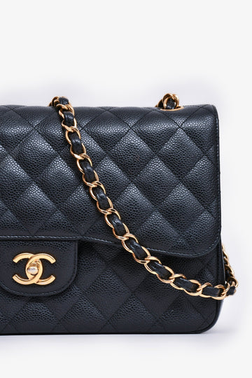 Pre-Loved Chanel™ 2019 Black Caviar Leather Jumbo Double Flap Should Bag