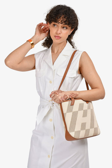 Hermès 2021 Brown/Beige Swift Leather Toile H Cabas H En Biais 27 (As Is)