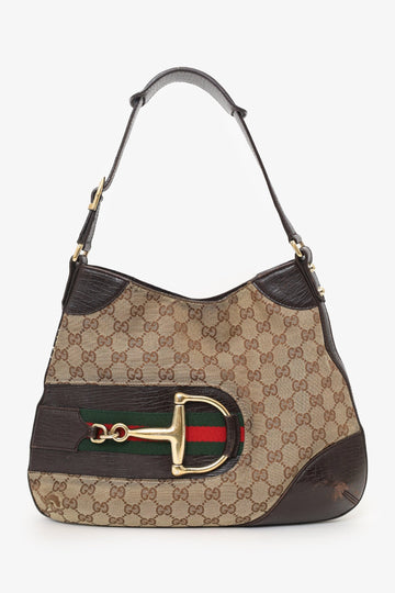 Gucci brown 'CS' Web Horsebit Hobo Bag