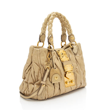 Miu Miu Calfskin Lux Matelasse Bauletto Aperto Satchel (SHF-JstGxR)