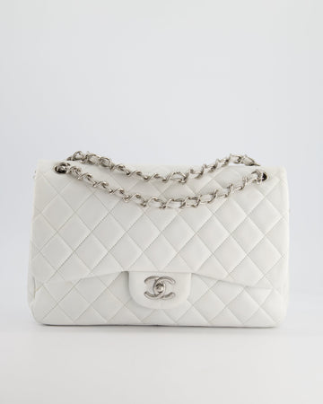 Chanel White Jumbo Classic Double Flap Bag in Lambskin Leather with Silver Hardware RRP ¬£9,240