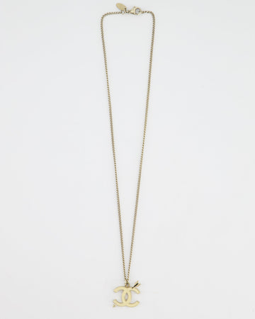 Chanel Champagne Gold Necklace with Cream CC Pendant