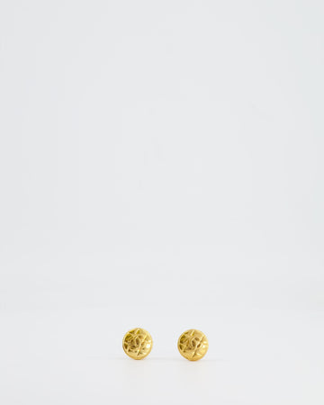 Chanel Vintage Yellow Gold Quilted CC Logo Round Clip-On Earrings