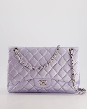 Chanel Iridescent Lilac Purple Jumbo Classic Double Flap Bag in Lambskin Leather with Brushed Silver Hardware RRP ¬£9,240