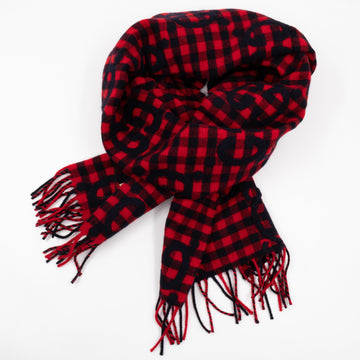 Gucci CS Plaid Tartan Wool Scarf Stole Red & Dark Blue