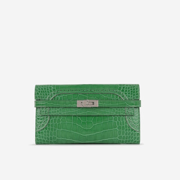 Hermès - Kelly Wallet Ghillies - Emerald Alligator Missipienssis PHW - 2017 -