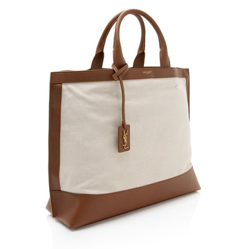 Saint Laurent Linen Calfskin Cabas Tote (SHF-hnokNy)