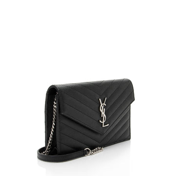 Saint Laurent Matelasse Grain de Poudre Monogram Envelope Chain Wallet