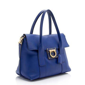 Salvatore Ferragamo Calfskin Sookie Gancini Satchel (SHF-23784)