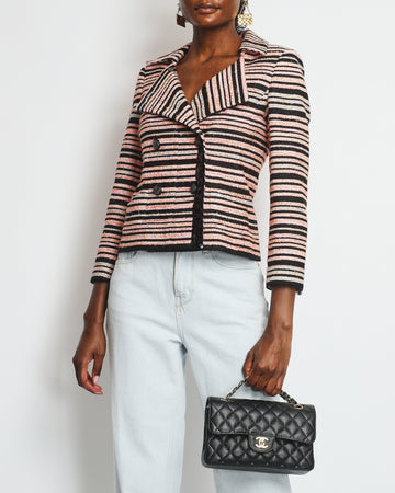 Chanel Peach Black Stripe Tweed with Sequin Details SS 2020 Collection Jacket Size 36 (UK 8) - RRP ¬£8,000