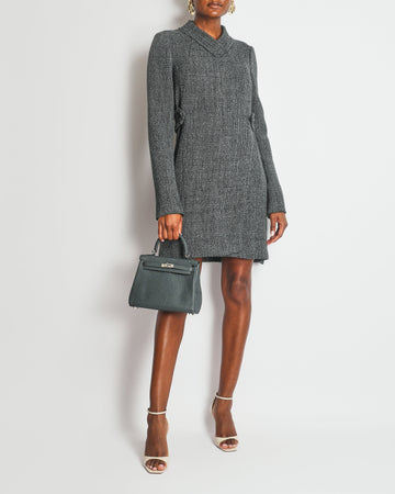 Chanel 12A Grey Tweed Long-Sleeve Mini Dress with Belt Detail Size FR 38 (UK 10) RRP ¬£3,050