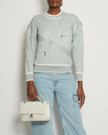 *HOT COLLECTION* Chanel Spring / Summer 2016 Grey Metallic Airline Collection Jumper with Zip and Plane Details Size FR 36 (UK 8) RRP ¬£2,400