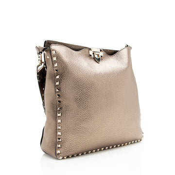 Valentino Metallic Calfskin Rockstud Messenger Bag (SHF-18357)