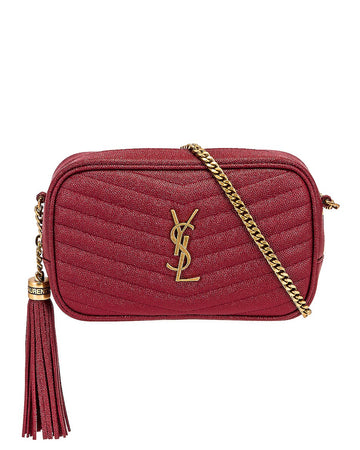 YSL LOU MINI BAG IN QUILTED GRAIN DE POUDRE EMBOSSED LEATHER- ROUGE OPYUM