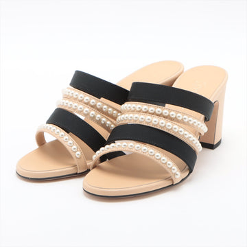 Chanel Coco Leather X Fabric Sandal 35C  Beige X Black G35381 Pearl Mould Sandal  Bag