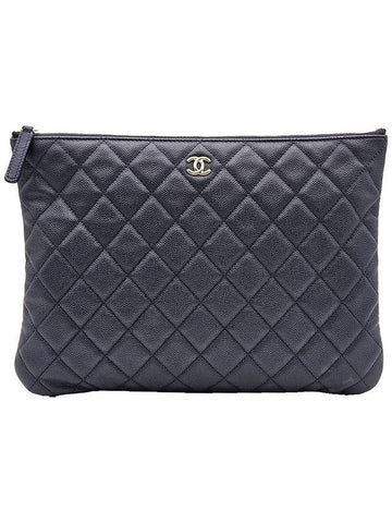 Chanel A82545 Navy Caviar Gold Classic New Medium Clutch Chanel