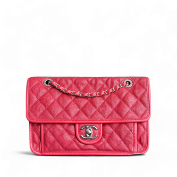 Chanel French Riviera - Caviar 29CM Quilted Seasonal Flap Red Silver Hardware Series 15