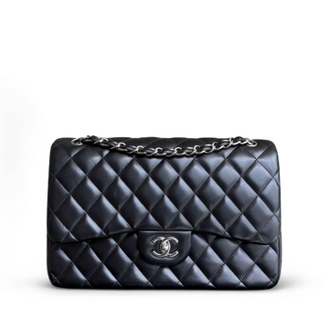 Chanel Classic Flap Jumbo - Double Flap 30CM Quilted Lambskin Black Silver Hardware Series 16