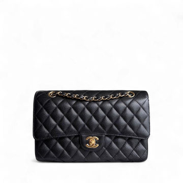 Chanel Classic Flap Medium - Caviar 25CM Quilted Grained Calfskin Black Gold Hardware Series 25