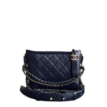Chanel Gabrielle Small - Quilted Calfskin Dark Navy Blue Two-tone Gold Hardware Series 28