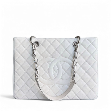 Chanel GST Grand Shopping Tote - Caviar Quilted White Silver Hardware Series 18