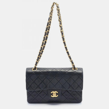 Black Lambskin Leather Small Classic Double Flap Shoulder Bag