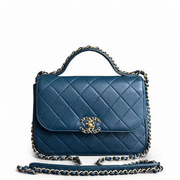 Chanel 19 Bag Flap - C19 With Top Handle Quilted Lambskin Navy Blue Gold Hardware Series 28