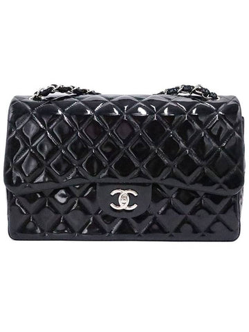 Chanel A58600 Black Patent Silver Classic Jumbo Chain Shoulder Bag 18th Chanel