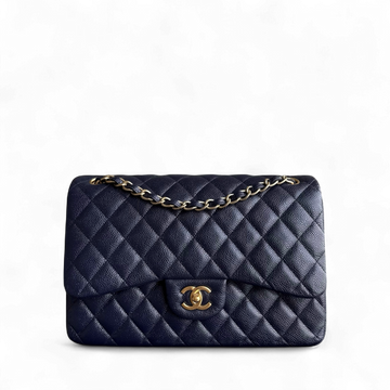 Chanel Classic Flap Jumbo - Caviar Double Flap 30CM Quilted Dark Blue Gold Hardware Series 21