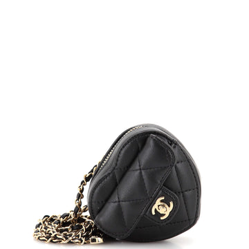 CHANEL CC in Love Heart Chain NSSklace Zip Coin Purse Quilted Lambskin
